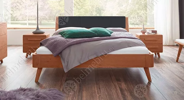 Кровать Lugo modern (RO190+RX191) 140*200 с мягкой спинкой из массива дуба купить в Москве - фото №1