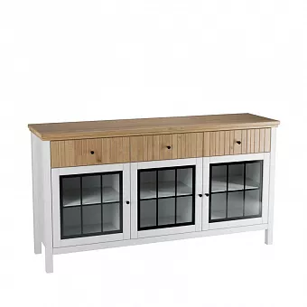 Тумба Сканди 33СТЧ стеклянные двери белый/антик купить в Москве - фото №1