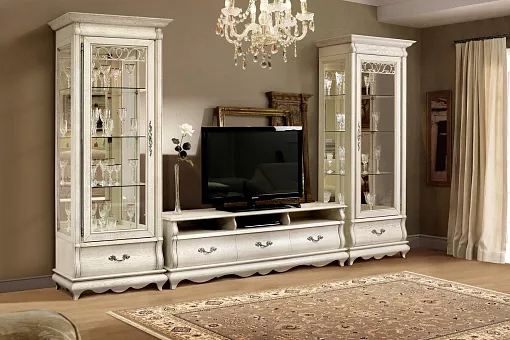 НАБОР МЕБЕЛИ ДЛЯ ГОСТИНОЙ ОСКАР 1 (цвет белая эмаль с патиной) купить в Москве - фото №1 НАБОР МЕБЕЛИ ДЛЯ ГОСТИНОЙ ОСКАР 1 (цвет белая эмаль с патиной) купить в Москве - фото №1