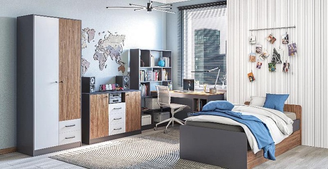 Набор мебели для спальни Мальма 1 (Графит/Белый+Дуб Стирлинг) купить в Москве - фото №1