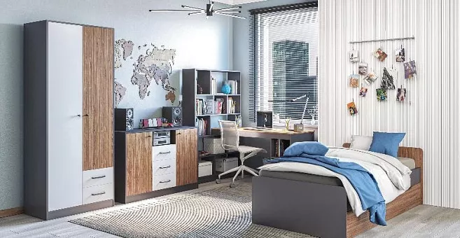 Набор мебели для спальни Мальма 1 (Графит/Белый+Дуб Стирлинг) купить в Москве - фото №1