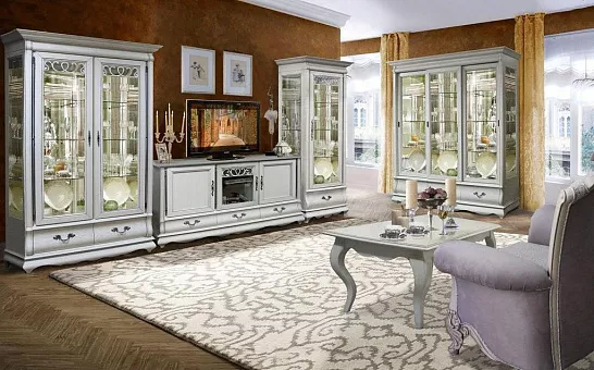 НАБОР МЕБЕЛИ ДЛЯ ГОСТИНОЙ ОСКАР 2 (цвет белая эмаль с патиной) купить в Москве - фото №1