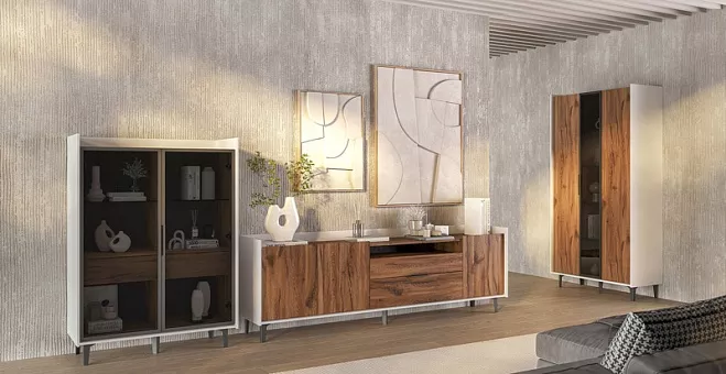 Набор мебели для гостиной Модена 4 (Дуб Эллисон Темный /Белый гладкий) купить в Москве - фото №1