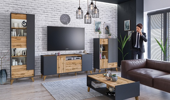 Набор мебели для гостиной Сканди (Графит/Дуб Вотан) купить в Москве - фото №1