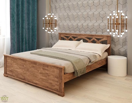 Кровать полутороспальная Вена резная из массива дуба купить в Москве - фото №1