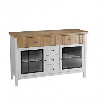 Тумба Сканди 232СТЧ стеклянные двери белый/антик купить в Москве - фото №1