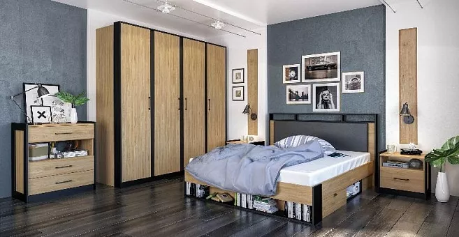 Набор мебели для спальни Стенли (Дуб Прованс/черный) купить в Москве - фото №1