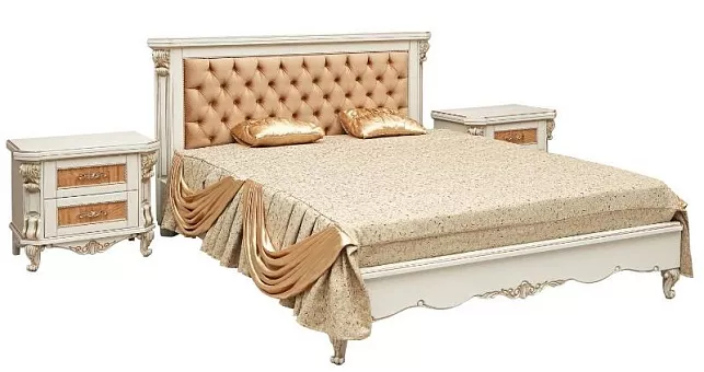 Кровать двойная "Альба 18/1п" П 524.06/1 слоновая кость (с зол., с сер.) купить в Москве - фото №1