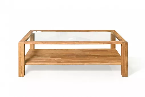 Стол журнальный "Прованс 05", проходные ноги, сечение ноги 6, стеклянная крышка, ширина 110, дуб массив купить в Москве - фото №1