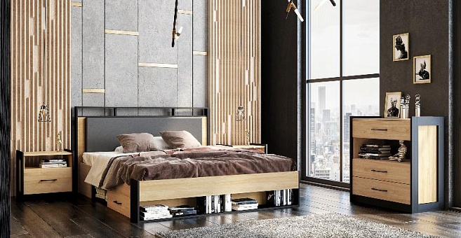 Набор мебели для спальни Стенли 1 (Дуб Прованс/черный) купить в Москве - фото №1