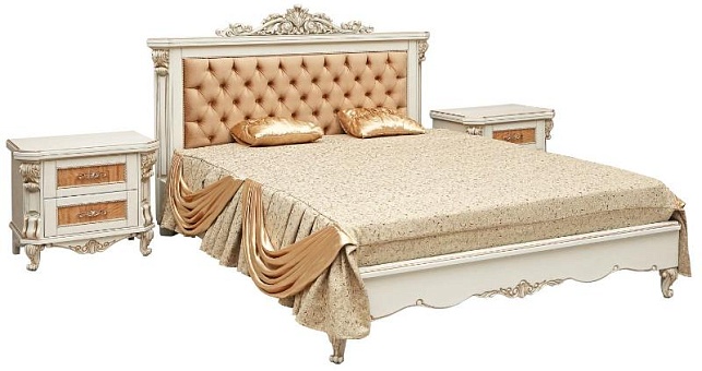 Кровать двойная "Альба 16/1пк" П 524.05/1к слоновая кость (с зол., с сер.) купить в Москве - фото №1