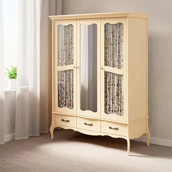 Шкаф 3х дверный с 2-мя стеклянными дверями и зеркалом Лебо купить в Москве - фото №1 Шкаф 3х дверный с 2-мя стеклянными дверями и зеркалом Лебо купить в Москве - фото №1