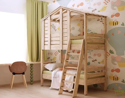 Кровать-домик Оттава-1  из массива дуба купить в Москве - фото №1